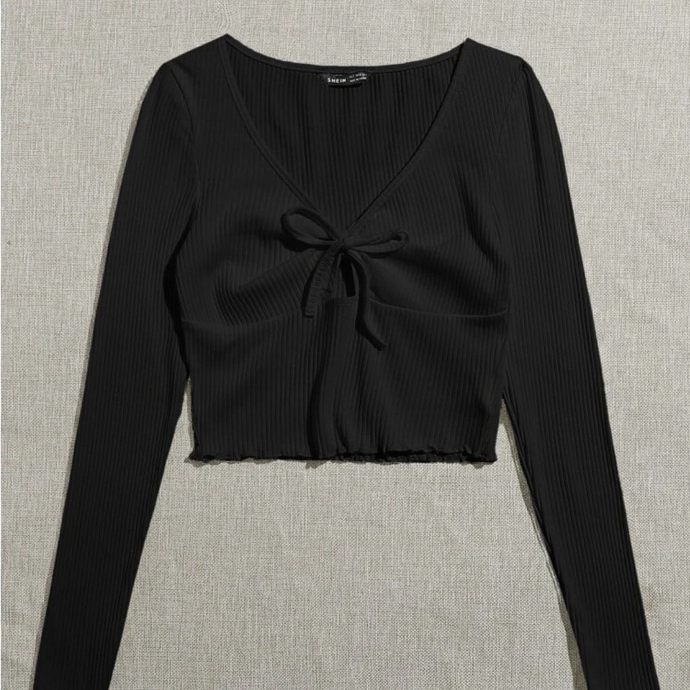 Lettuce Trim Knot Front Rib-knit Tee